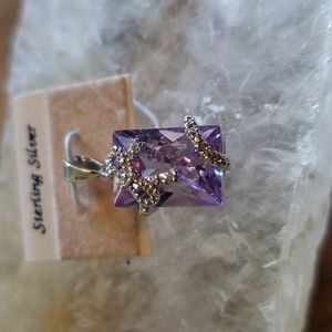Sterling Silver Purple Faceted Stone Bow Pendant